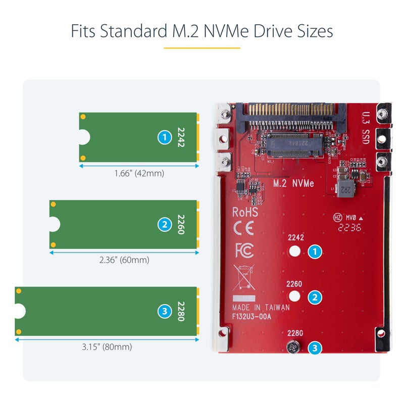 StarTech.com M.2 to U.3 Adapter for M.2 NVMe SSDs, PCIe M.2 Drive to 2.5inch U.3 (SFF-TA-1001) Host Adapter/Converter, TAA Compliant (1M25-U3-M2-ADAPTER) - Image 5