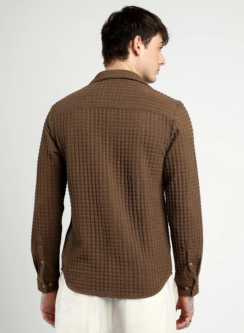 Campus Sutra Men's Chocolate Brown Cube-Textured Shirt