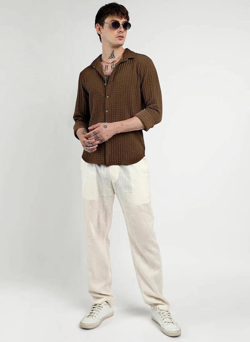 Campus Sutra Men's Chocolate Brown Cube-Textured Shirt