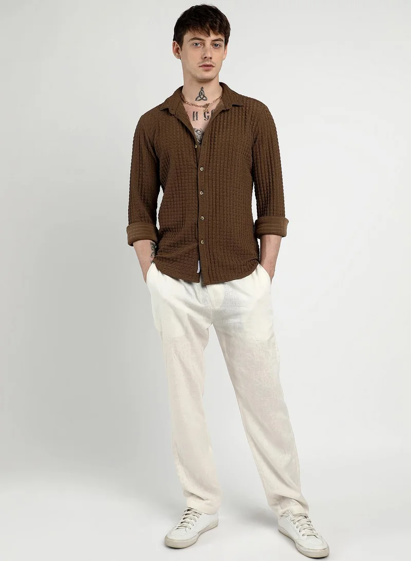 Campus Sutra Men's Chocolate Brown Cube-Textured Shirt