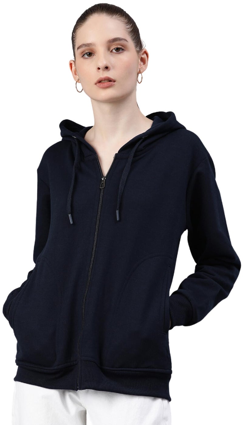 ADBUCKS Women's Stylish Regular Fit Sweatshirts | Fleece Hoodie | Winter Jacket Sweatshirts Zipper | Blue (Medium) - Image 1