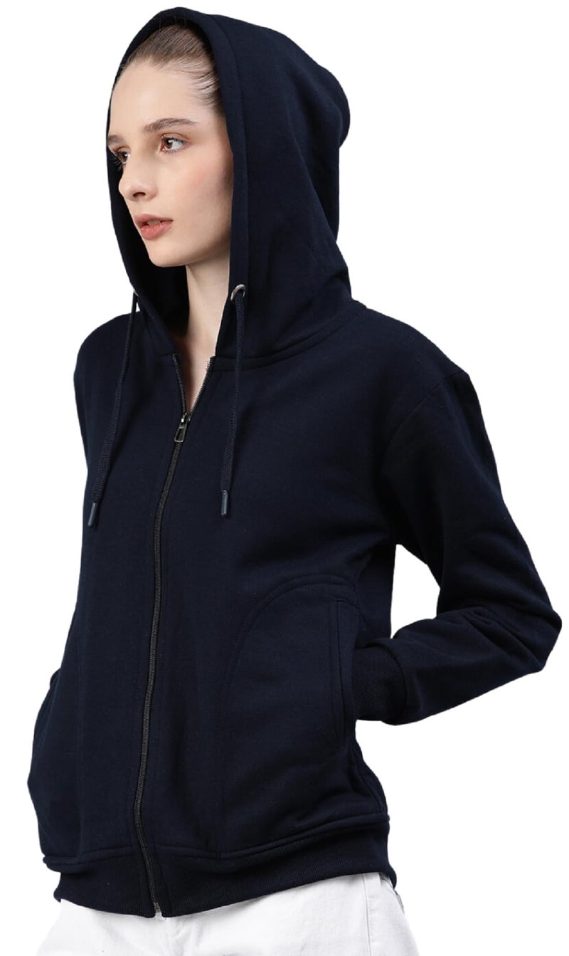 ADBUCKS Women's Stylish Regular Fit Sweatshirts | Fleece Hoodie | Winter Jacket Sweatshirts Zipper | Blue (Medium) - Image 2