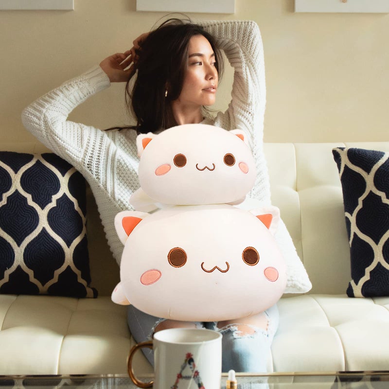FUYU Cat Stuffed Animals, Soft Cat Plush Pillow Kawaii Kitten Stuffed Animal Toy Gifts for Kids Boys Girls Room Decor (White Round Eyes,15in/37cm) - Image 5