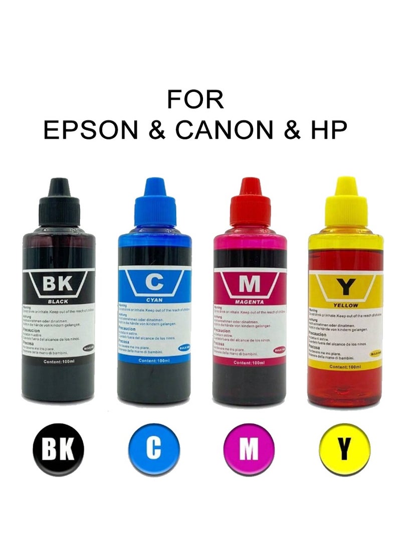 طقم احبار  من 4 الوان  لطابعات EPSON / HP/ CANON  وجميع الطابعات النافثة للحبر  كل عبوة 100 مل - Image 1