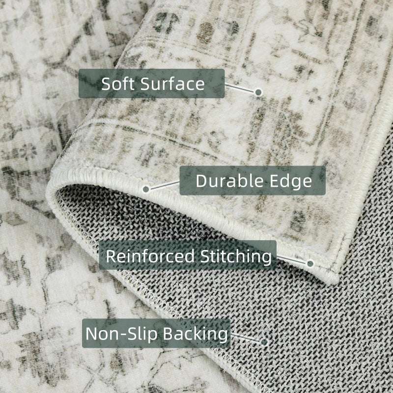 Deerly 3x7 Runner Rugs for Hallway Non-Slip Hallway Runner Rug with Rubber Backing Washable Rug Runner for Kitchen Bedroom Vintage Distressed Carpet (Border Cream) - Image 4
