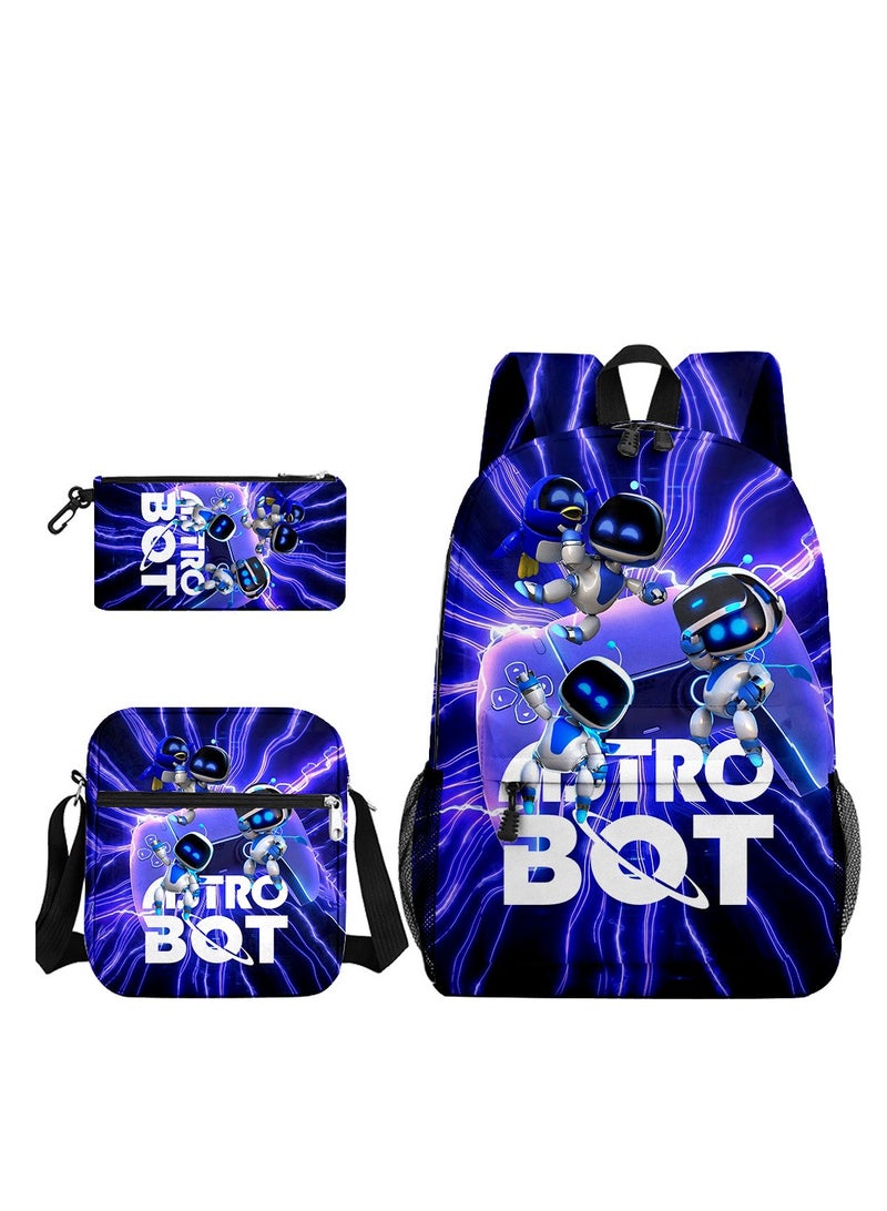 New 3D Astro Bot Cosmic Robot Student Set: Backpack, School Bag, Pencil Case, Cool Print Design