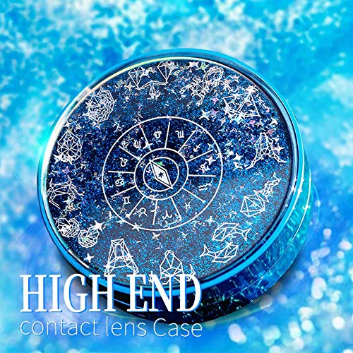ofone Contact Lens Case, Bling Constellations Contact Cases with Tweezers Remover Tool Mirror Solution Bottle Portable Contact Lenses Storage Container Kit for Travel (Blue) - Image 2