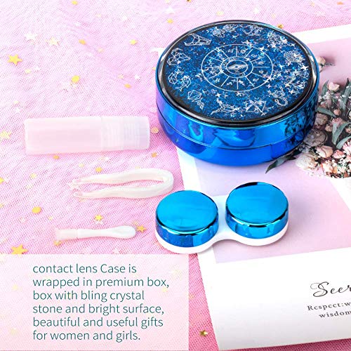 ofone Contact Lens Case, Bling Constellations Contact Cases with Tweezers Remover Tool Mirror Solution Bottle Portable Contact Lenses Storage Container Kit for Travel (Blue) - Image 4