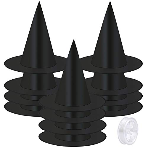 Elcoho 12 Pieces Halloween Costume Witch Hat with 100 Yards Hanging Rope for Halloween Yard Decoration - Image 1