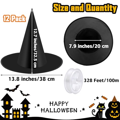 Elcoho 12 Pieces Halloween Costume Witch Hat with 100 Yards Hanging Rope for Halloween Yard Decoration - Image 2