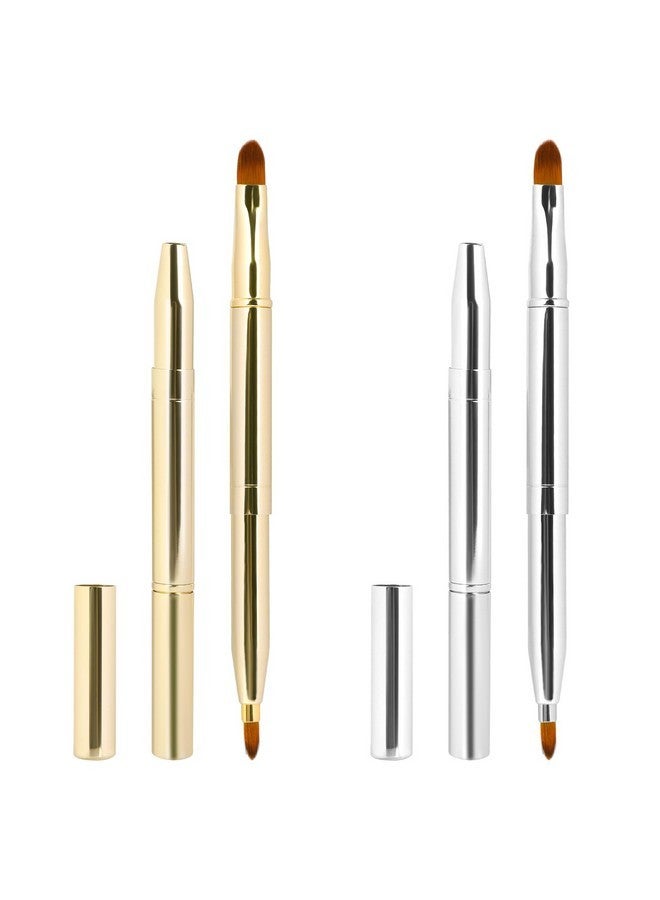 Sliverdew 2 Pack Retractable Lip Brush For Lipstick Lip Gloss Double-Ended Lip Makeup Brushes With Cap Lipstick Brush Lip Balm Applicator Travel - Image 1