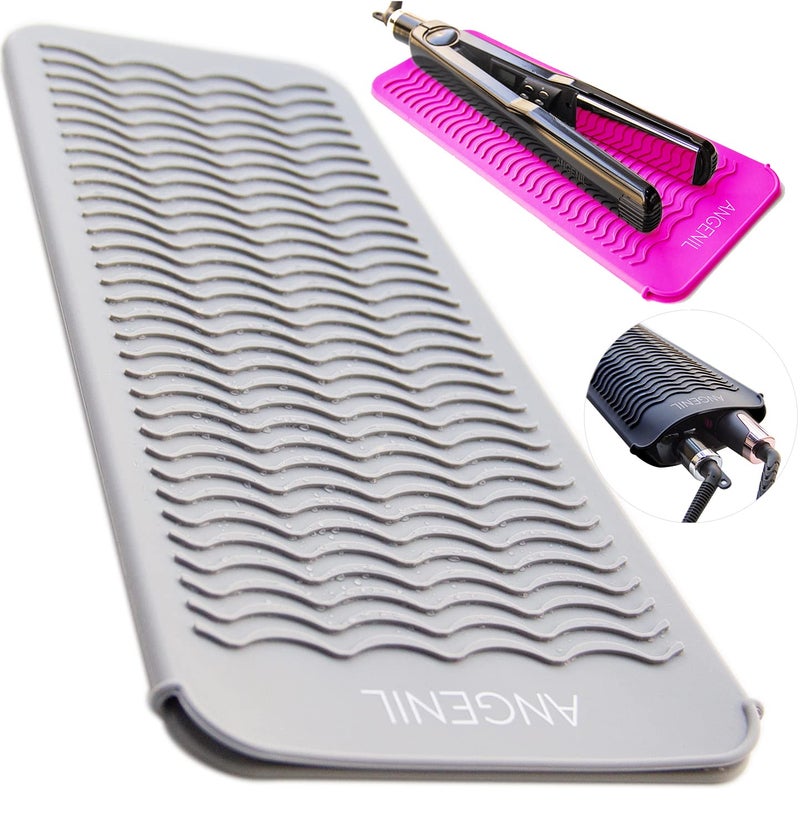 ANGENIL Professional Silicone Heat Resistant Mat Pouch for Hair Straightener, Curling Iron and Flat Iron, Portable Travel Mat and Cover for Hair Styling Tools, Grey - Image 1