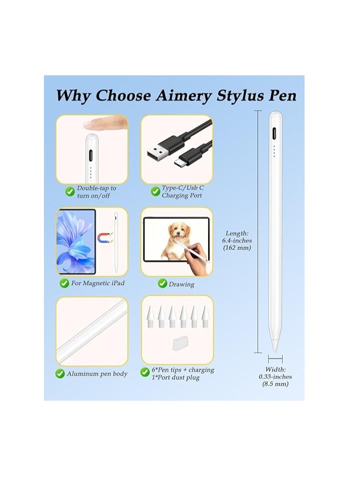 Generic - Stylus Pen for iPad 10th/9th/8th/7th/6th Generation (2025–2018 Models), Palm Rejection Pencil Compatible with Apple iPad Pro 13"/12.9"/11" (M4), iPad Mini 6/5, iPad Air 5/4/3 (M2) (C-White) - Image 1
