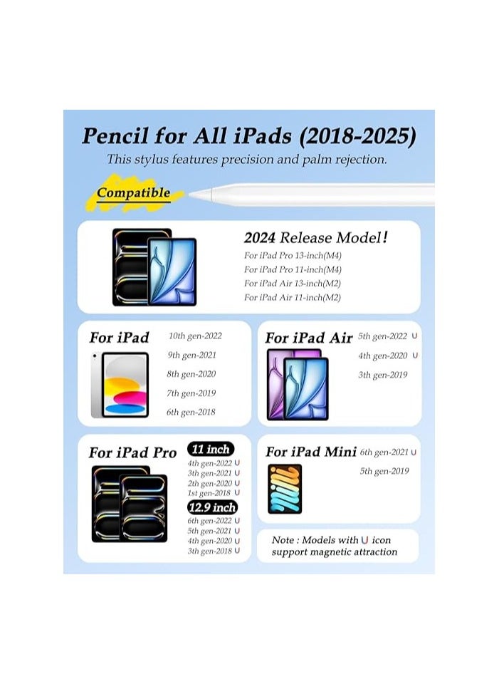 Generic - Stylus Pen for iPad 10th/9th/8th/7th/6th Generation (2025–2018 Models), Palm Rejection Pencil Compatible with Apple iPad Pro 13"/12.9"/11" (M4), iPad Mini 6/5, iPad Air 5/4/3 (M2) (C-White) - Image 1