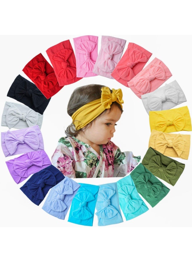 CELLOT  20 Colors Super Stretchy Soft Knot Baby Girl Headbands with Hair Bows Nylon Head Wrap For Newborn Baby Girls Infants Toddlers Kids A-20pcs - Image 1