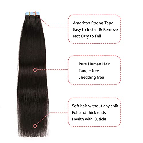 YILITE Off Black Tape in Hair Extensions Human Hair,20 inch 20pcs 50g Silky Straight Tape ins,Seamless Skin Weft Tape in Human Hair Extensions,Natural Black Tape in Extensions Real Human Hair - Image 3