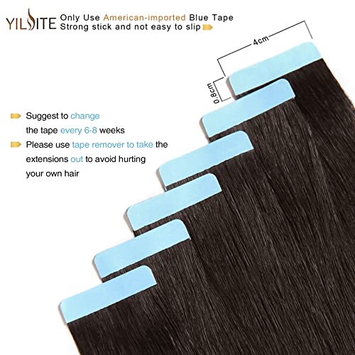 YILITE Off Black Tape in Hair Extensions Human Hair,20 inch 20pcs 50g Silky Straight Tape ins,Seamless Skin Weft Tape in Human Hair Extensions,Natural Black Tape in Extensions Real Human Hair - Image 2