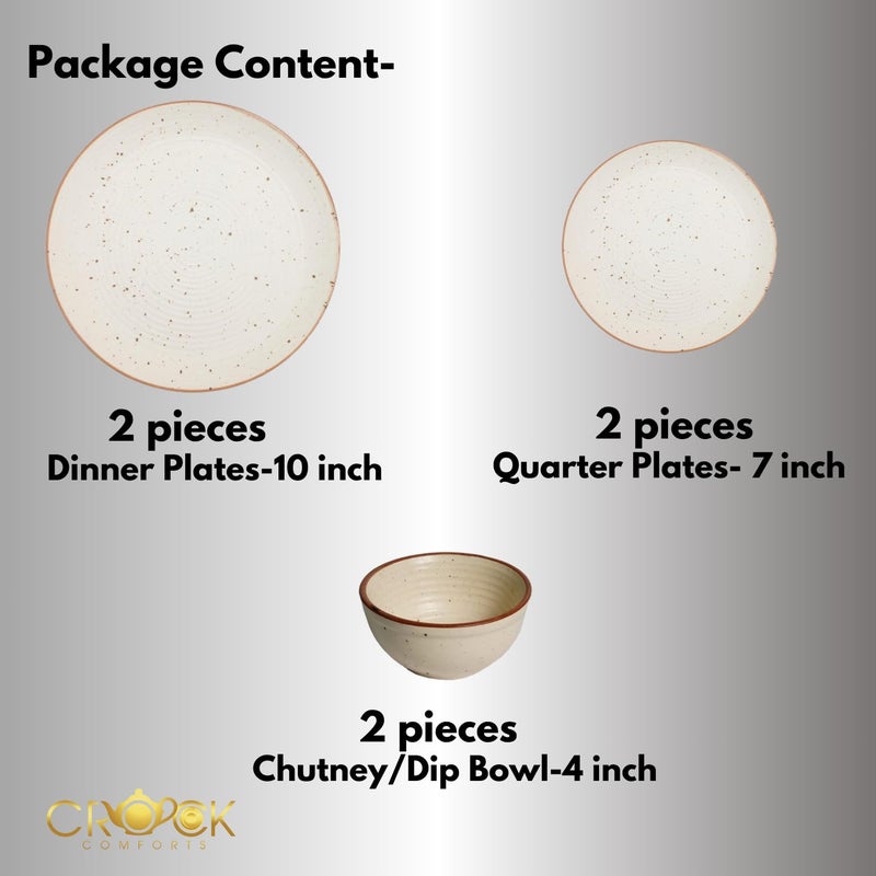Crock Comforts Ceramic Handmade Handcrafted Stoneware Couple Goal Dinner Set-Dinner Plates(10 inch) with Serving Bowl(4inch)& Quarter Plate,(7inch)-Set of 2,Microwave & Dishwasher Safe,CGQP - Image 2