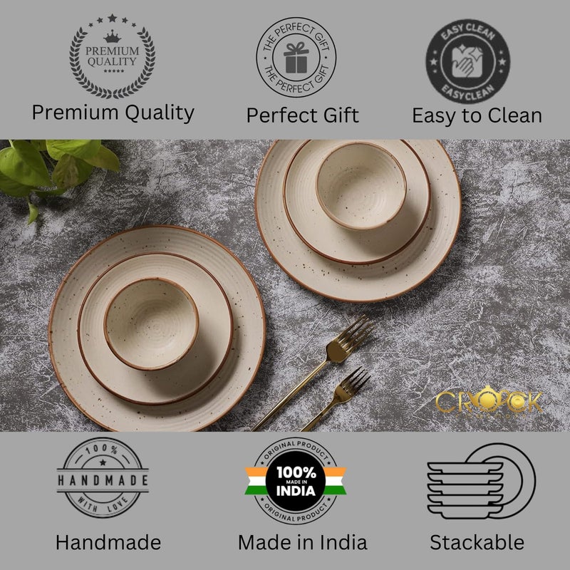 Crock Comforts Ceramic Handmade Handcrafted Stoneware Couple Goal Dinner Set-Dinner Plates(10 inch) with Serving Bowl(4inch)& Quarter Plate,(7inch)-Set of 2,Microwave & Dishwasher Safe,CGQP - Image 3