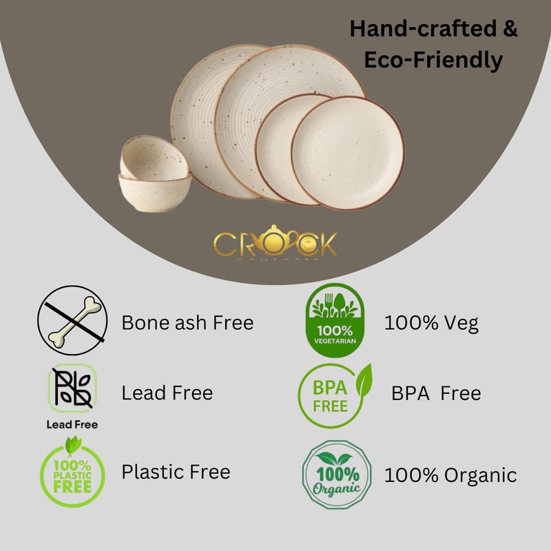 Crock Comforts Ceramic Handmade Handcrafted Stoneware Couple Goal Dinner Set-Dinner Plates(10 inch) with Serving Bowl(4inch)& Quarter Plate,(7inch)-Set of 2,Microwave & Dishwasher Safe,CGQP - Image 4
