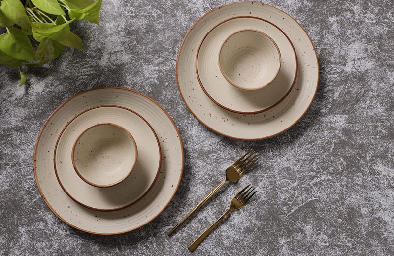 Crock Comforts Ceramic Handmade Handcrafted Stoneware Couple Goal Dinner Set-Dinner Plates(10 inch) with Serving Bowl(4inch)& Quarter Plate,(7inch)-Set of 2,Microwave & Dishwasher Safe,CGQP - Image 1