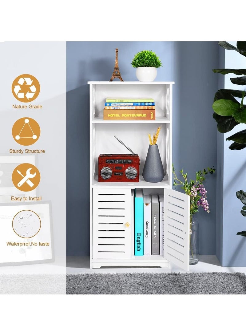 TPGP Bathroom Floor Storage Cabinet, Bathroom Storage Furniture, Home Organizer Shelf Rack, Waterproof Bathroom Cabinet, Free Standing Cabinet with Shelf, Corner Cabinet, 30 x 22 x 75 cm, White - Image 3