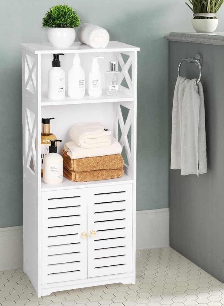 TPGP Bathroom Floor Storage Cabinet, Bathroom Storage Furniture, Home Organizer Shelf Rack, Waterproof Bathroom Cabinet, Free Standing Cabinet with Shelf, Corner Cabinet, 30 x 22 x 75 cm, White - Image 1