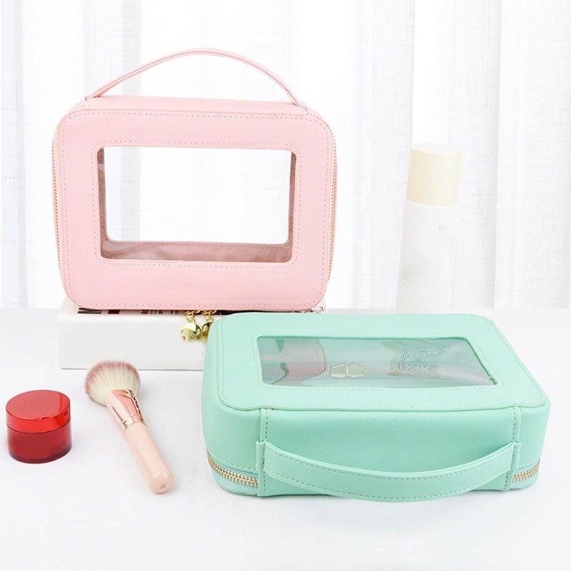 Large Capacity Blue Clear Cosmetic Bag Toiletry Makeup Brush Holder Portable Wash - Image 4