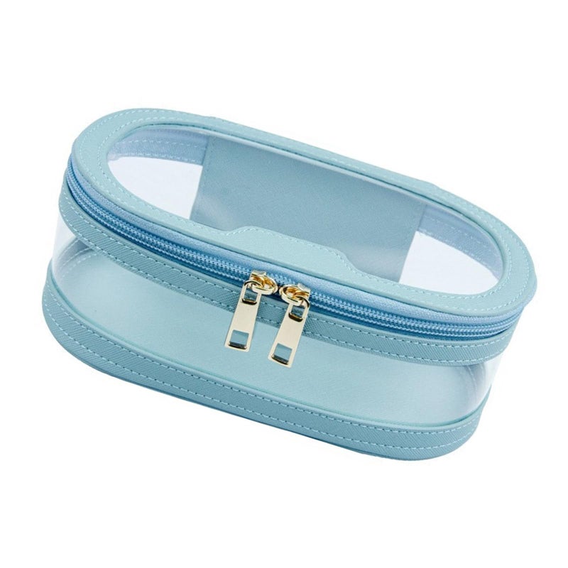 Large Capacity Blue Clear Cosmetic Bag Toiletry Makeup Brush Holder Portable Wash - Image 2