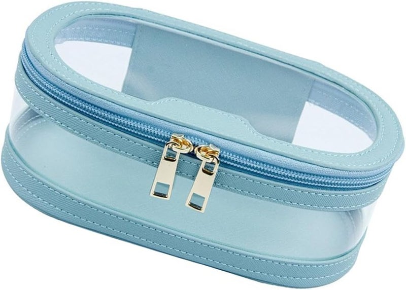 Large Capacity Blue Clear Cosmetic Bag Toiletry Makeup Brush Holder Portable Wash - Image 1