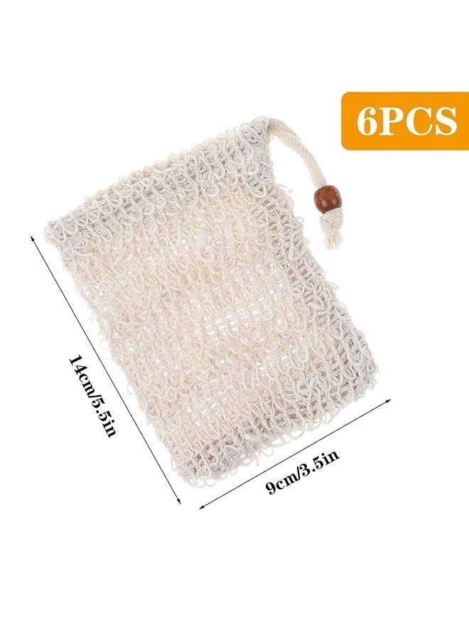 جيماتور 6 أجهزة كمبيوتر حقيبة صابون الألياف السيسال ، حقيبة صابون تقشير مع الرباط ، من أجل تقشير دش عنبر - Image 2