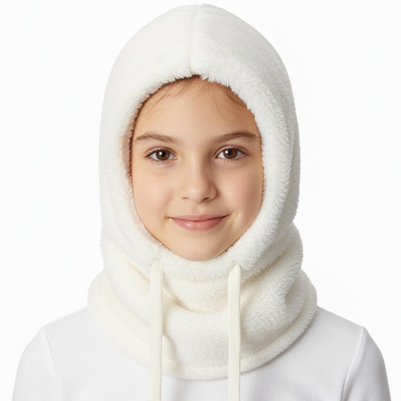 Leamekor Kids Fleece Balaclava Ski Mask for Boys Girls,Windproof Winter Face Mask with Neck Warmer,Soft Warm Hood Scarf Head Cover Hat (White, 5-13 Years) - Image 5