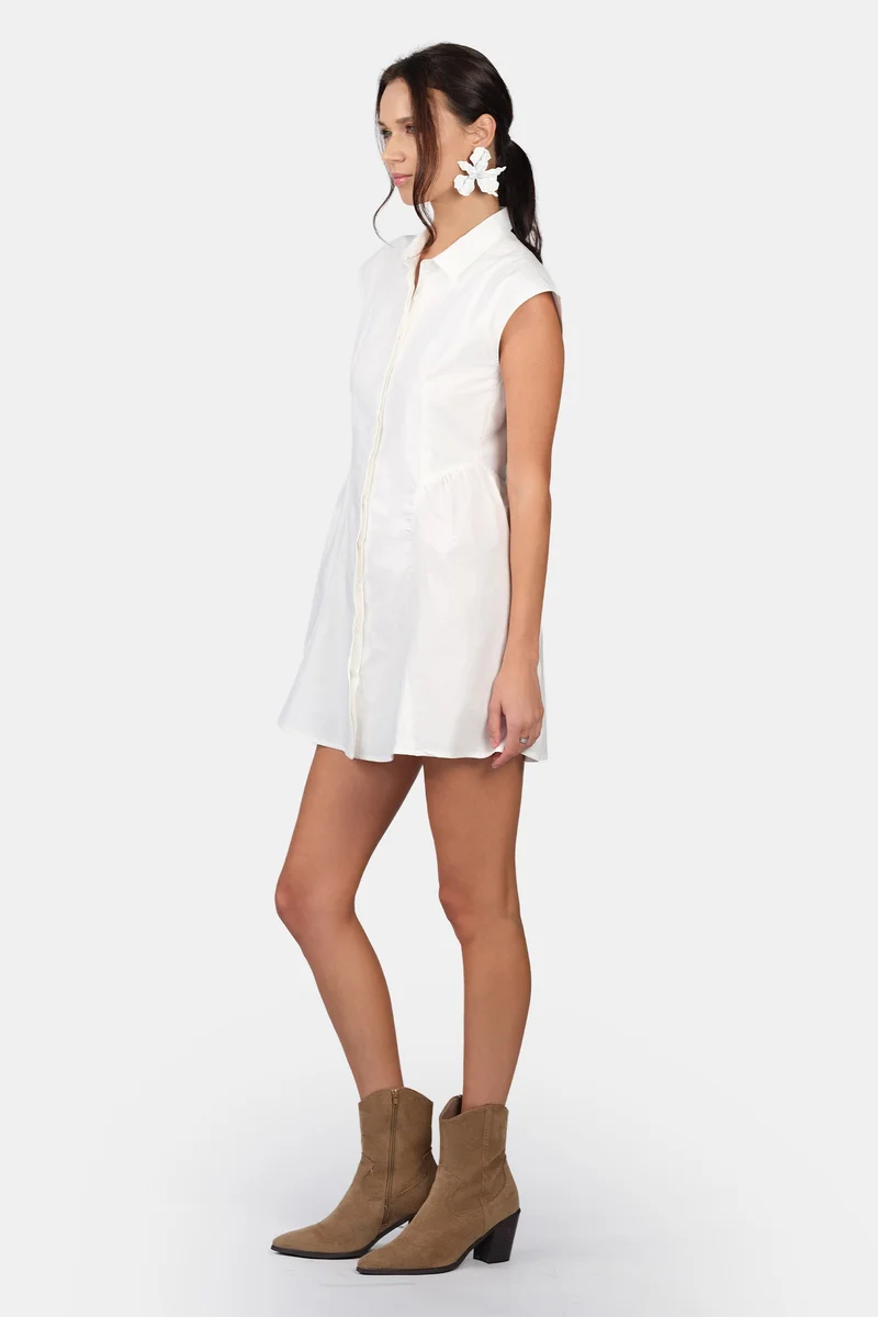 Virgio  Solid Cotton Gathered Shirt Mini Dress for Women for Women | Best Price UAE