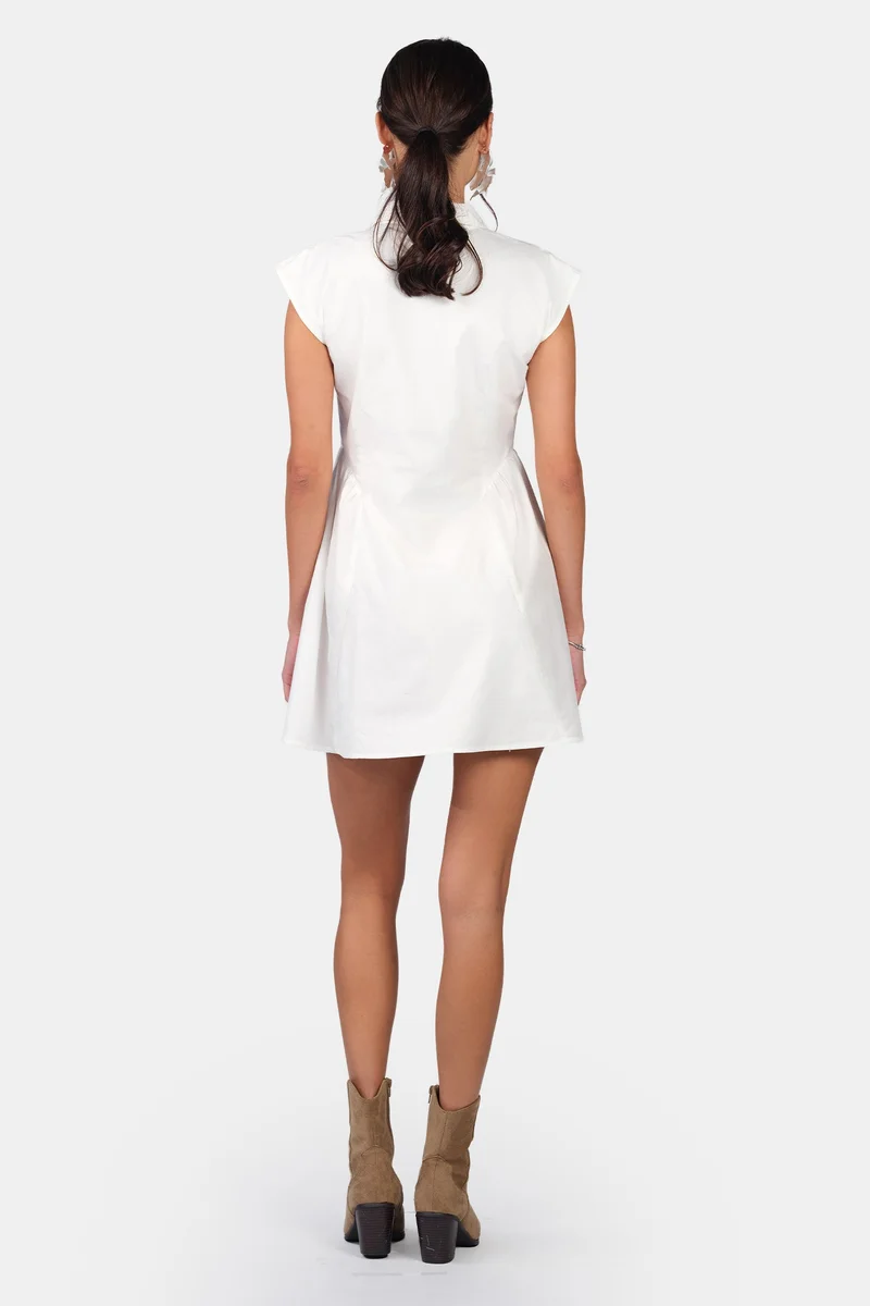 Virgio  Solid Cotton Gathered Shirt Mini Dress for Women for Women | Best Price UAE