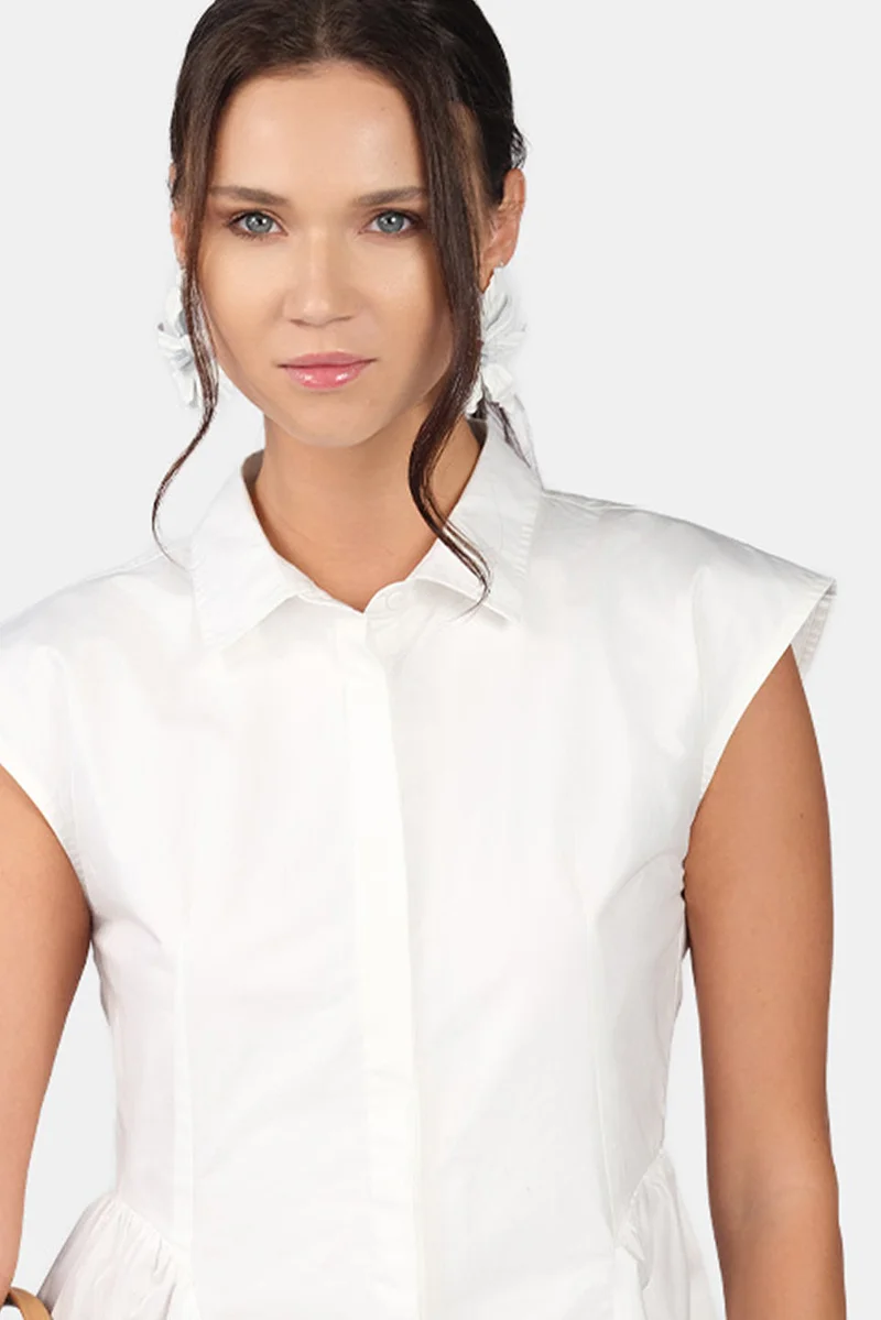 Virgio  Solid Cotton Gathered Shirt Mini Dress for Women for Women | Best Price UAE