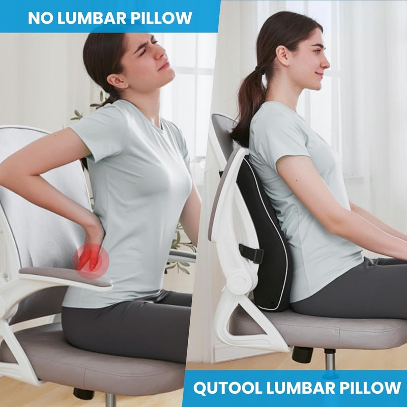 QUTOOL Lumbar Support Pillow for Office Chair, Office Home Essentials,Stocking Stuffers,Back Support Pillow for Car, Chair Cushions,Back Pain Relief Improve Posture,Mesh Cover Double Adjustable Straps - Image 4
