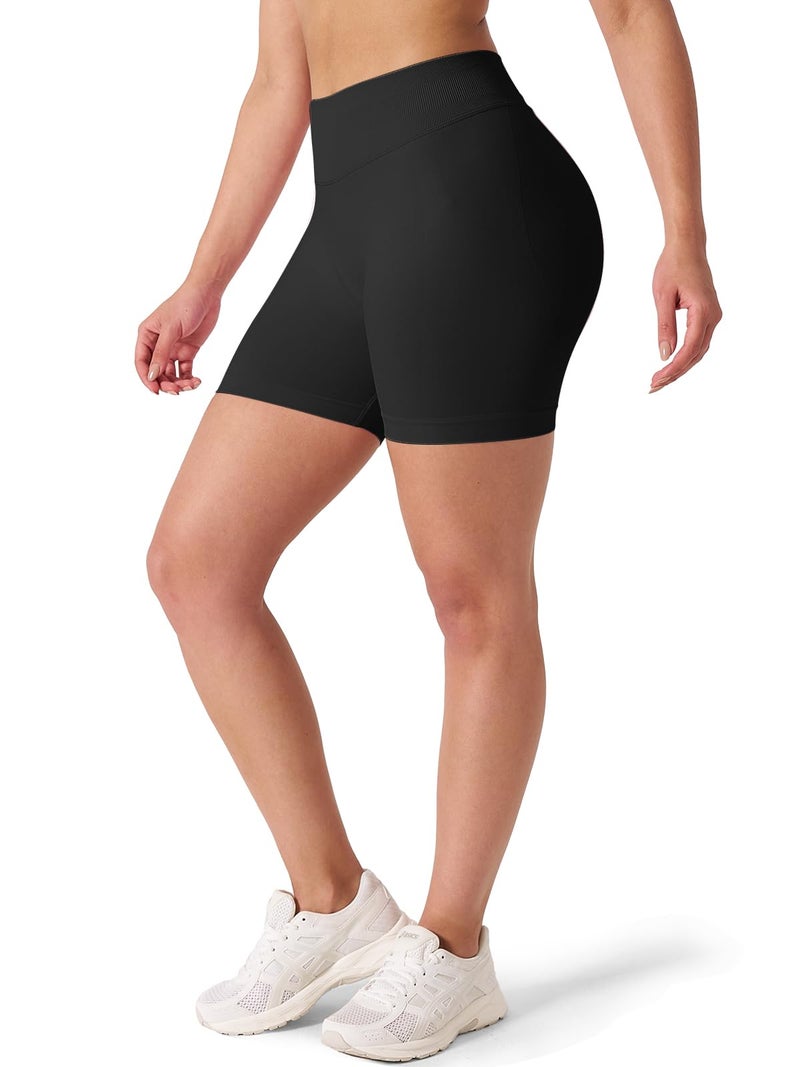 Kepblom High-Waisted Butt-Lifting Scrunch Gym Shorts for Women - Workout Yoga Biker, Seamless Spandex Booty Shorts,Black,L - Image 3