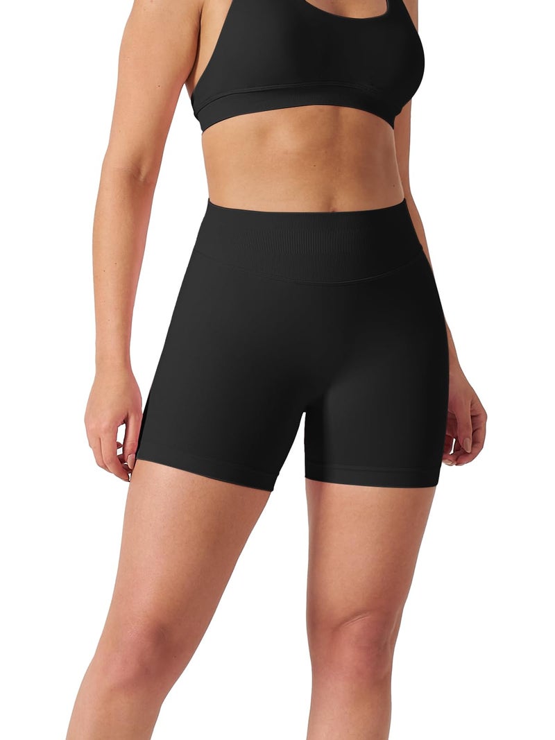 Kepblom High-Waisted Butt-Lifting Scrunch Gym Shorts for Women - Workout Yoga Biker, Seamless Spandex Booty Shorts,Black,L - Image 2