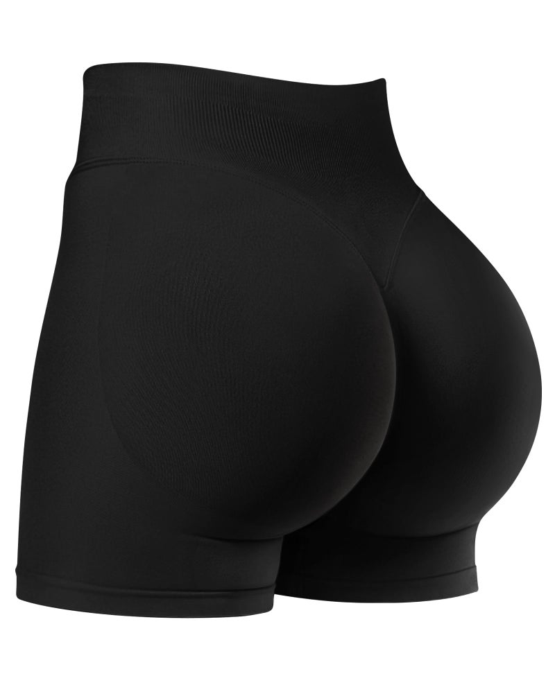 Kepblom High-Waisted Butt-Lifting Scrunch Gym Shorts for Women - Workout Yoga Biker, Seamless Spandex Booty Shorts,Black,L - Image 1