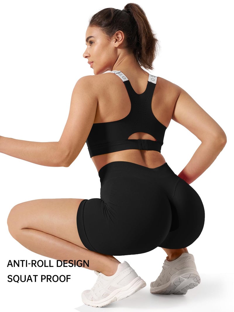 Kepblom High-Waisted Butt-Lifting Scrunch Gym Shorts for Women - Workout Yoga Biker, Seamless Spandex Booty Shorts,Black,L - Image 4