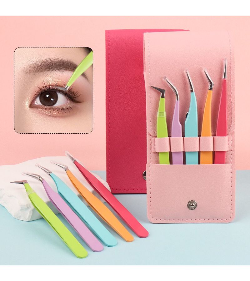 Pink Color PU Leather False Eyelash Tweezers Storage Pouch Large Capacity Beauty Storage Case Box - Image 4