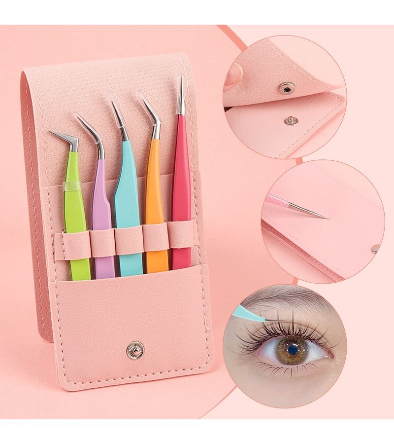 Pink Color PU Leather False Eyelash Tweezers Storage Pouch Large Capacity Beauty Storage Case Box - Image 2