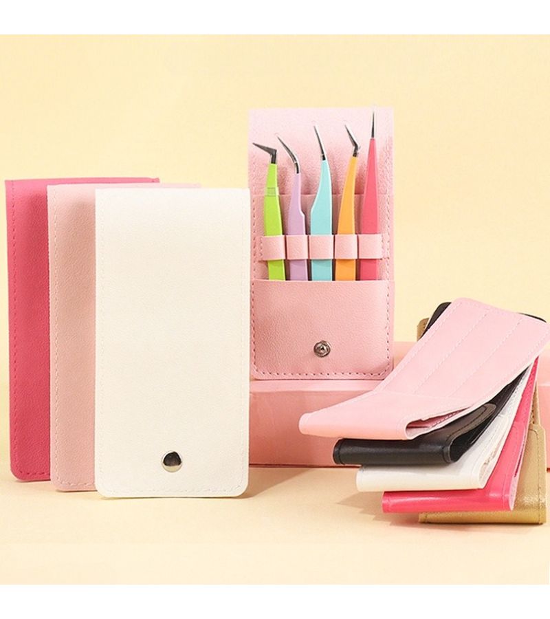 Pink Color PU Leather False Eyelash Tweezers Storage Pouch Large Capacity Beauty Storage Case Box - Image 5