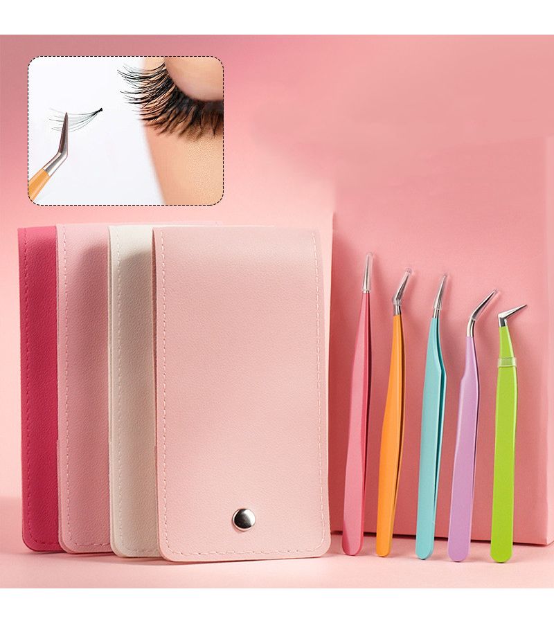 Pink Color PU Leather False Eyelash Tweezers Storage Pouch Large Capacity Beauty Storage Case Box - Image 3