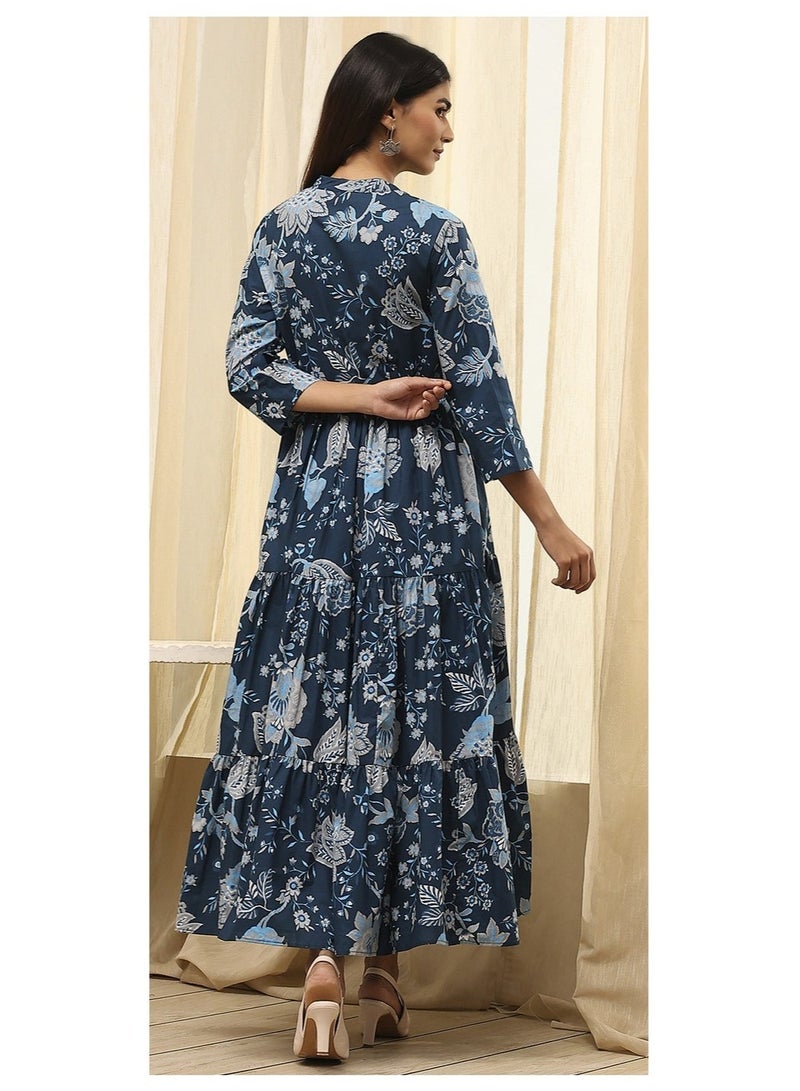 بيبا فستان قطني أزرق ترابي مع طبقات مزهرة - Image 5