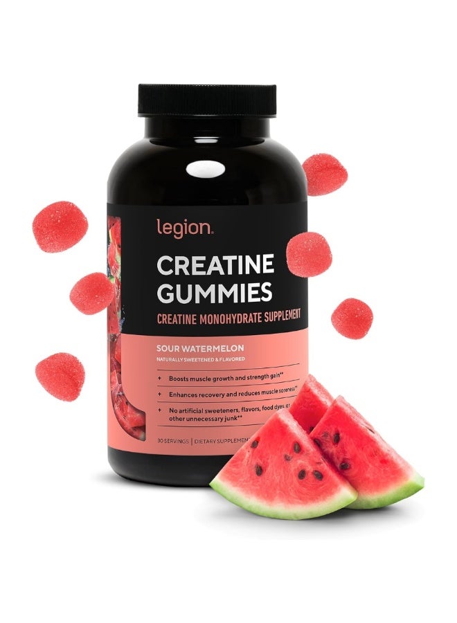 Creatine Gummies Creatine Monohydrate Supplement Sour Watermelon Naturally Sweetened & Flavored Boosts Muscle Growth and Strength Gain Enhances Recovery and Reduces Muscle Soreness No Artificial Sweeteners Flavors Food Dyes or Other Unnecessary Junk 30 Servings Dietary Supplement 150 Gummies