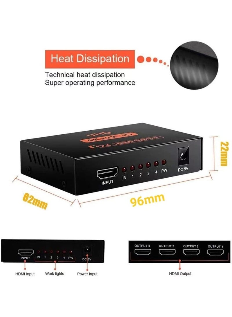 Chabeia HDMI Splitter 1 in 4 Out Full Ultra HD 4K 3D HDMI Splitter 1X4 Way Box Hub 1080P Distributor Cable for PS3/4 Fire Stick Xbox HDTV DVD Player Monitor Projectors - Image 5