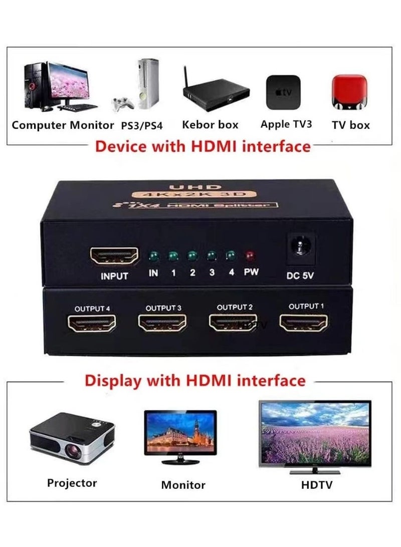 شابية موزع HDMI 1 في 4 مخرجات، كامل الوضوح 4K ثلاثي الأبعاد، موزع HDMI 1 × 4 طرق، موزع صندوق 1080P، كابل موزع 1080P لـ PS3/4 Fire Stick Xbox HDTV مشغل DVD شاشة أجهزة العرض - Image 3