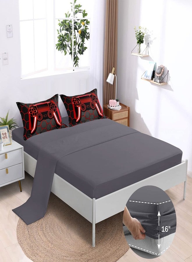 BDUCOK 6 Piece Gamer Comforter Sets Bed in A Bag for Boys Teen Kids,Honeycomb Gaming Bedding Sets Gamepad Comforter Microfiber Bed Set for All Season Gamer Home Decor(red, 6 Piece Sets30023-Queen) - Image 4