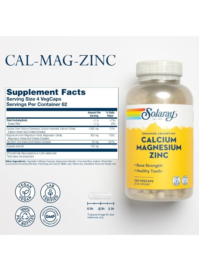SOLARAY SOLARAY Calcium Magnesium Zinc 250 Vegetarian Capsules - Image 2